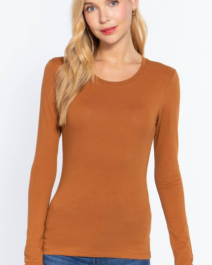 Long Sleeve Crew Neck Cotton Spandex Jersey Top