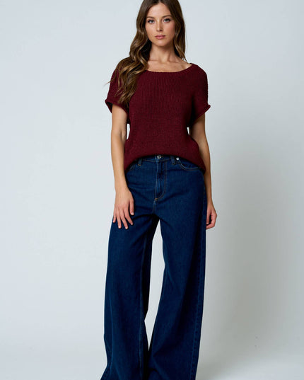 CREW NECK RAW SLEEVE RELAXED SWEATER KNIT TOP
