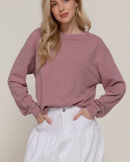 Long Sleeve Round Neck Garment Dye Tee