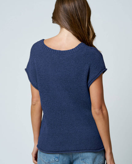 CREW NECK RAW SLEEVE RELAXED SWEATER KNIT TOP
