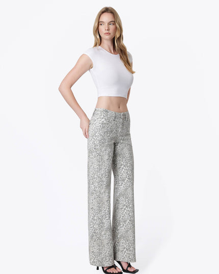LOW RISE FULL LENTH LEOPARD PRINT WIDE LEG JEANS T7371LPD