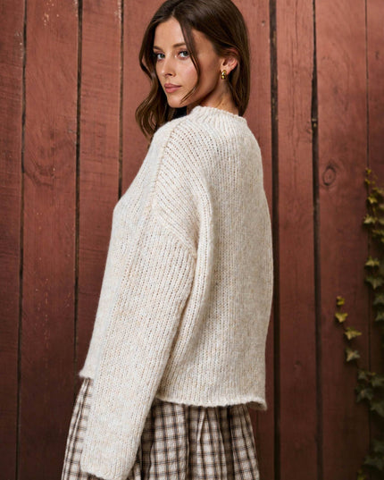 MOCK NECK LONG SLEEVE OVERSIZED KNIT SWEATER
