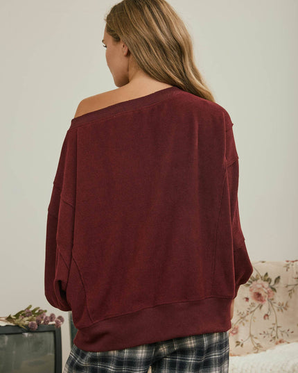 TIERED SLEEVE BOAT NECK EXPOSED SEAM KNIT TOP