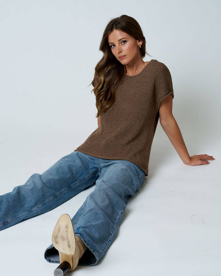 CREW NECK RAW SLEEVE RELAXED SWEATER KNIT TOP