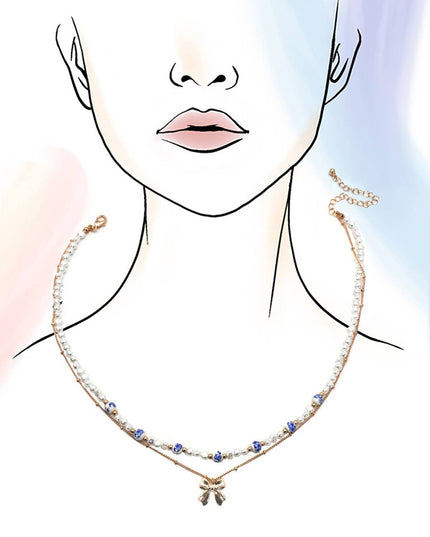 CERAMIC PORCELAIN PEARL BOW LAYER NECKLACE | 80N91555