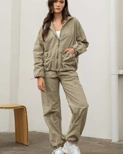 ZIP UP DRAWSTRING HOODED JACKET