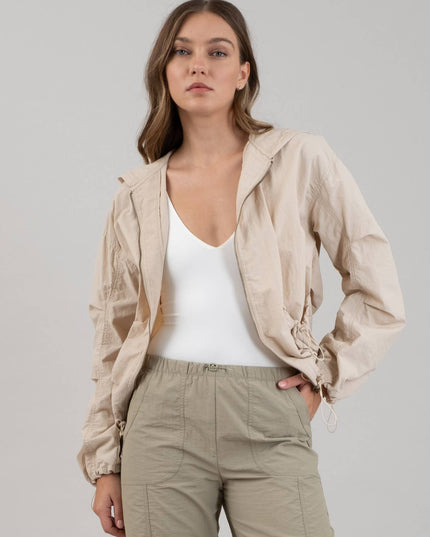 ZIP UP DRAWSTRING HOODED JACKET