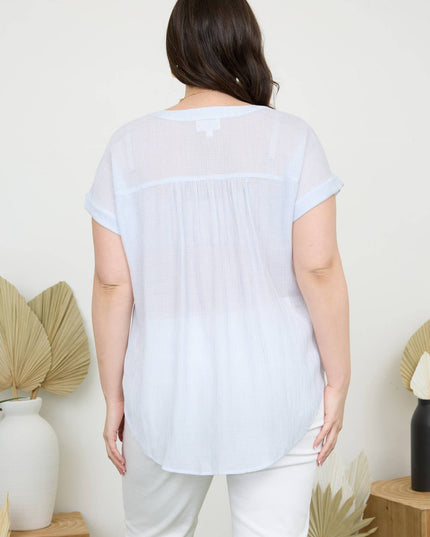 PLUS PINSTRIPE SHORT CUFF SLEEVE BUTTON DOWN SHIRT
