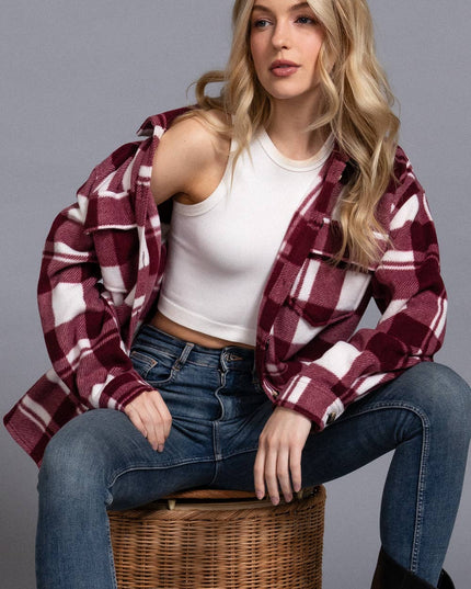 Long Sleeve Check Printed Fleece Shacket