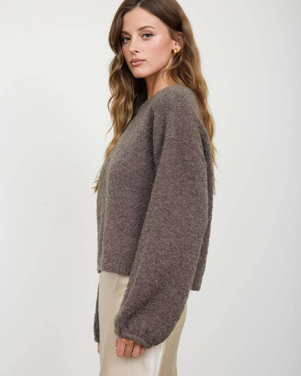 LONG SLEEVE FUZZY KNIT PULLOVER SWEATER (PRE-ORDER)