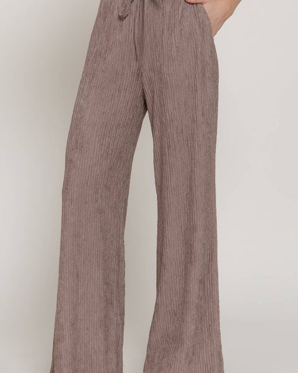 Waistband with String Crinkle Knit Long Pants