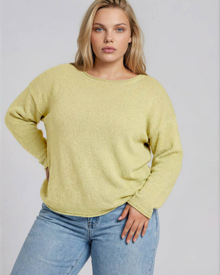 PLUS TEXTURED RAW EDGE LONG SLEEVE KNIT SWEATER
