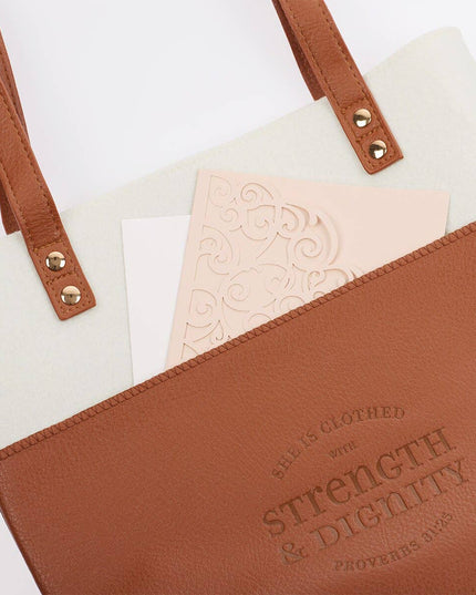 Bible Tote Cream/Toffee Strength & Dignity Prov. 31:25