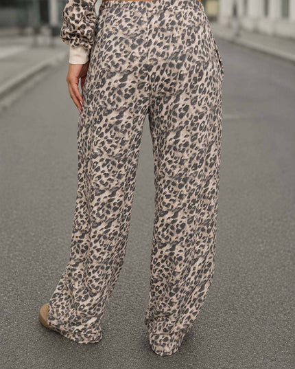 LEOPARD DRAWSTRING WIDE LEG LOUNGE PANTS