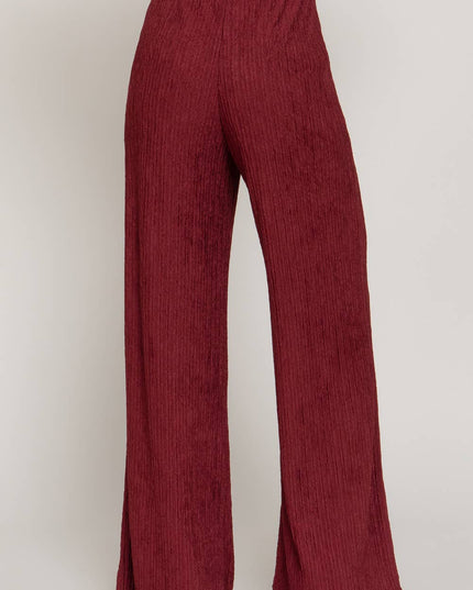 Waistband with String Crinkle Knit Long Pants