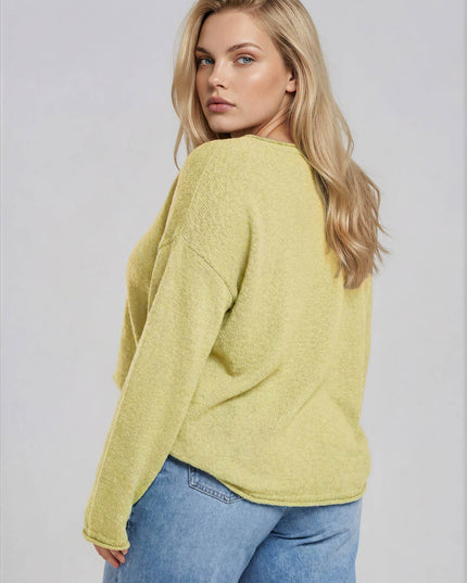 PLUS TEXTURED RAW EDGE LONG SLEEVE KNIT SWEATER