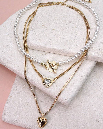 PEARL HEART PENDANT MULTI LAYER NECKLACE | 52N2110950