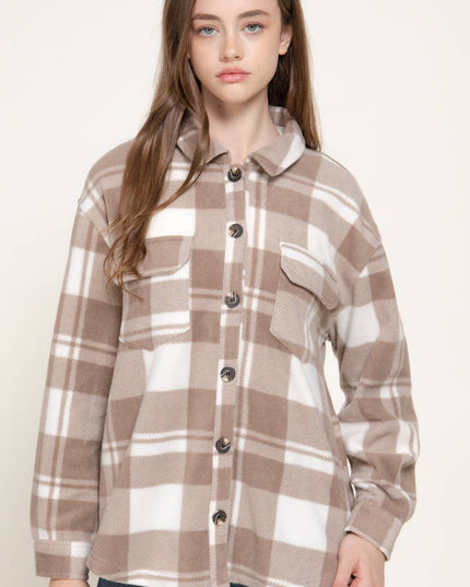 Long Sleeve Check Printed Fleece Shacket