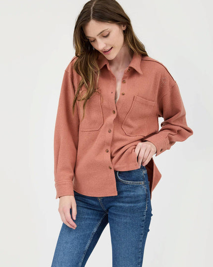 RIB KNIT EXPOSED SEAM BUTTON UP TOP