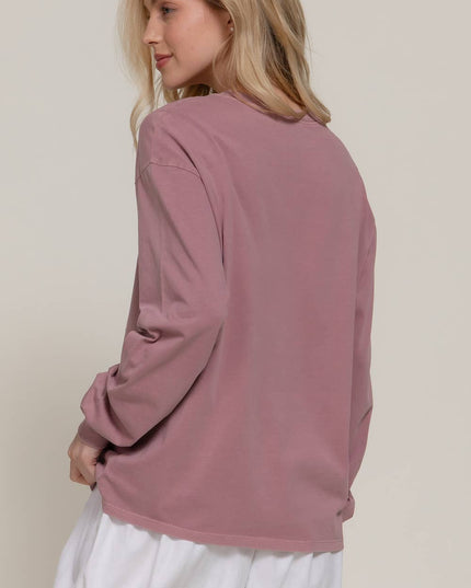 Long Sleeve Round Neck Garment Dye Tee