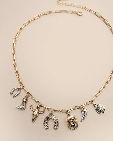 CHARM NECKLACE-WESTERN HAT HORSESHOE BOOT | 80N91404