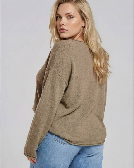 PLUS TEXTURED RAW EDGE LONG SLEEVE KNIT SWEATER