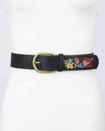 Flower Embroidered Statement Belt