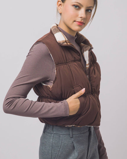 Full-Zip Reversible Puffer Vest w/ Pockets on Both Sides