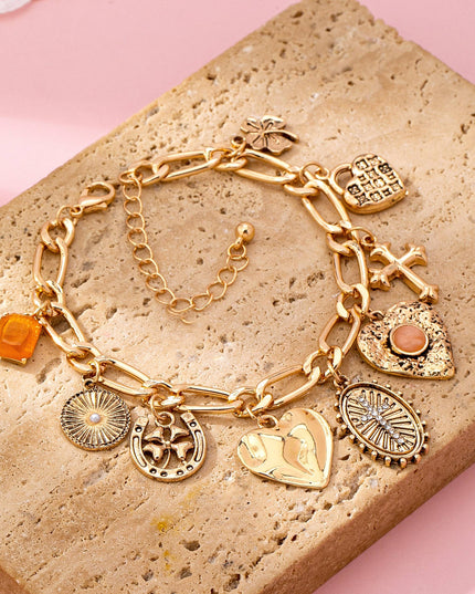 Charm Bracelet-Cross Heart Oval Motifs | 80B1651