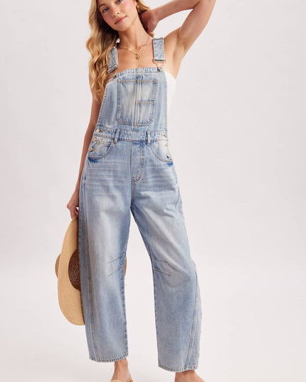 DENIM BARREL OVERALLS