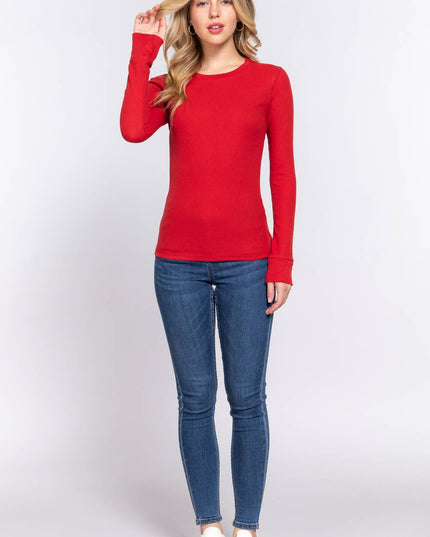 Long Sleeve Crew Neck Thermal Knit Top