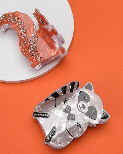 Rhinestone Jumbo Racoon Squirrel Hair Claw Clips | 40H1165