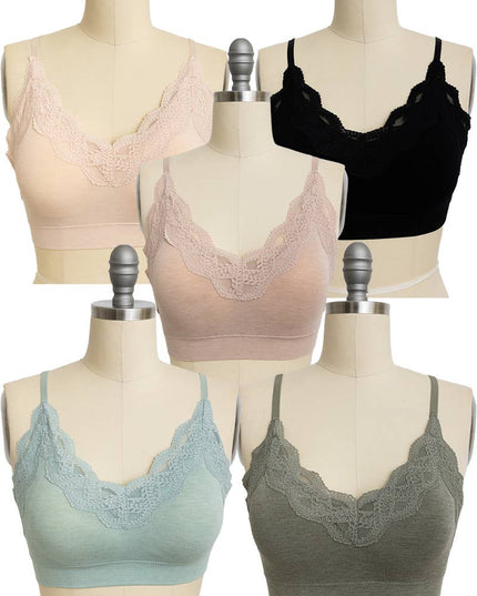 COMFY! Ultra Soft Lace Trim Ribbed Padded Seamless Bralette