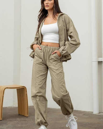 ZIP UP DRAWSTRING HOODED JACKET