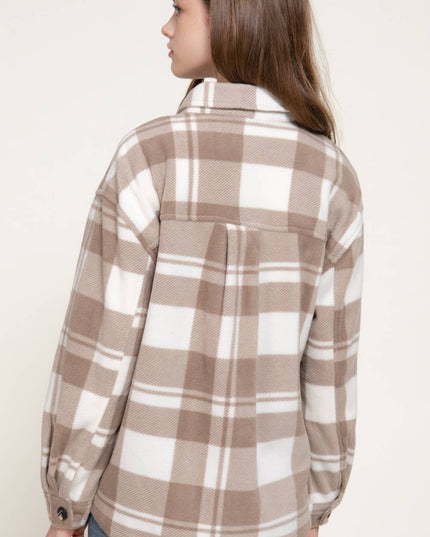 Long Sleeve Check Printed Fleece Shacket