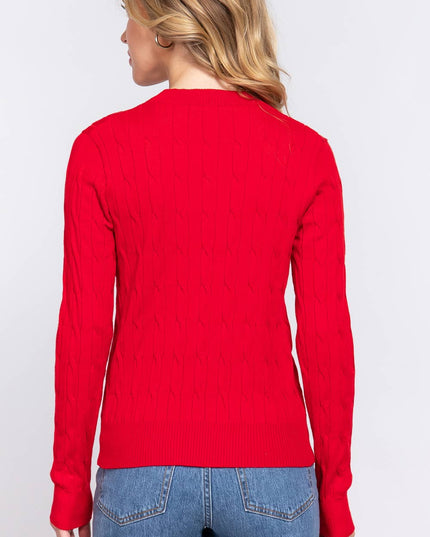 Long Sleeve Round Neck Cable Sweater
