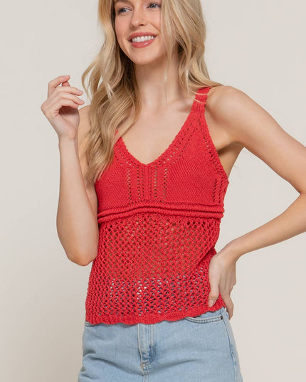 Sleeveless V-Neck Crochet Spring Sweater
