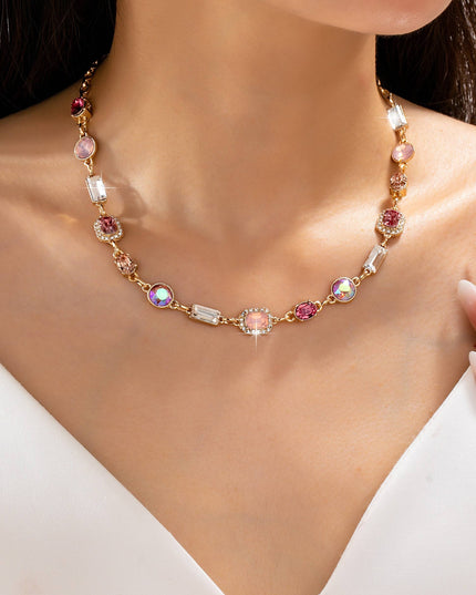 Mixed-Shape Pink & Clear Crystal Station Necklace | 80N93267