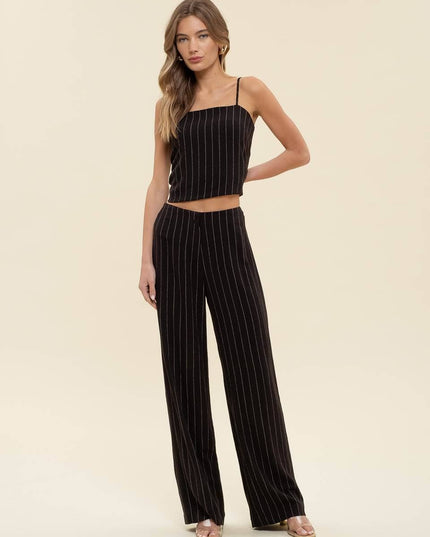 PINSTRIPE WIDE LEG LINEN DRESS PANTS