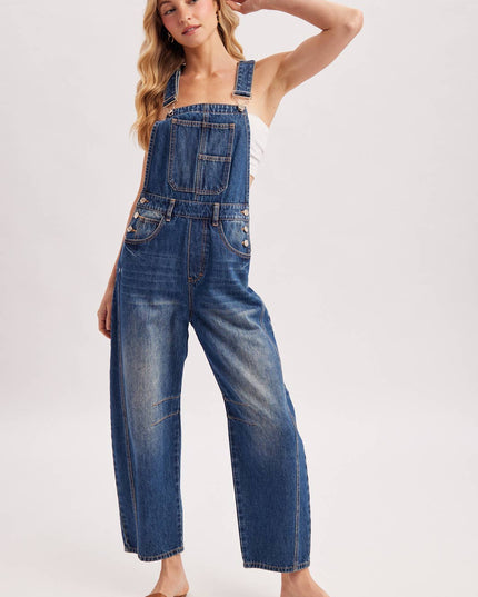DENIM BARREL OVERALLS