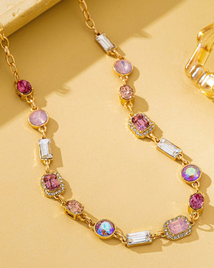 Mixed-Shape Pink & Clear Crystal Station Necklace | 80N93267