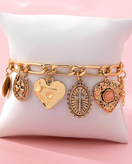 Charm Bracelet-Cross Heart Oval Motifs | 80B1651