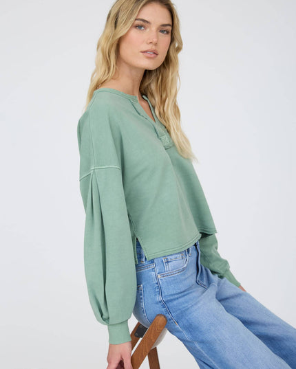 NOTCH NECK BOXY LONG SLEEVE KNIT CROP TOP