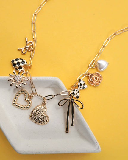CHARM NECKLACE-BOW CHECKER HEART FLORAL |  80N91685
