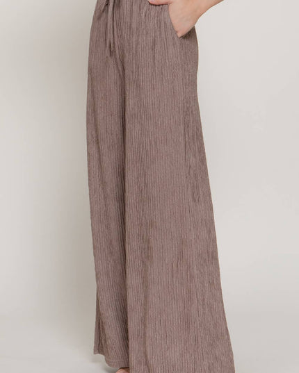Waistband with String Crinkle Knit Long Pants