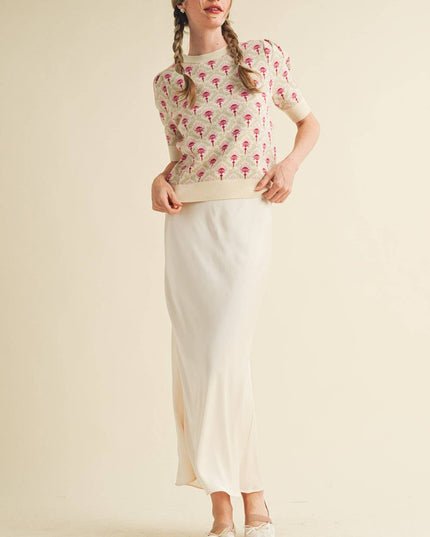 FLORAL PATTERN SHORT SLEEVE SWEATER MSW10860