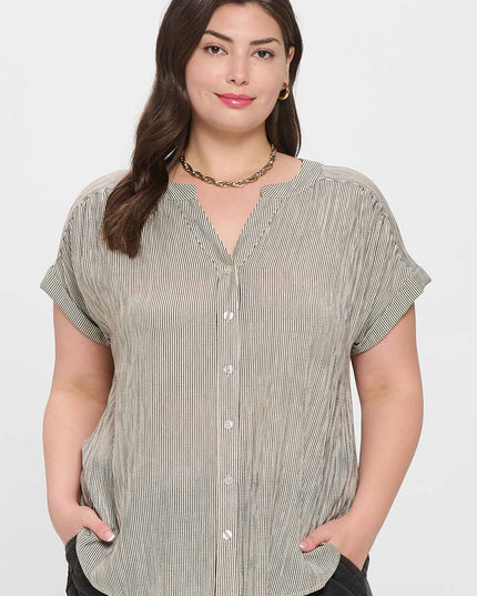 PLUS PINSTRIPE SHORT CUFF SLEEVE BUTTON DOWN SHIRT