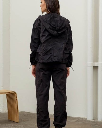 ZIP UP DRAWSTRING HOODED JACKET