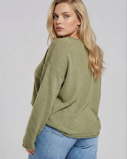 PLUS TEXTURED RAW EDGE LONG SLEEVE KNIT SWEATER