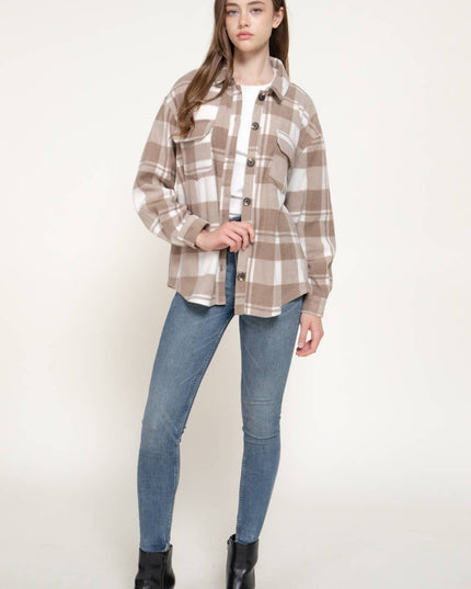 Long Sleeve Check Printed Fleece Shacket